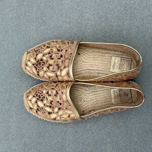 Tory Burch Rhea Gold Metallic Mesh Lace Espadrilles Flats Size 9